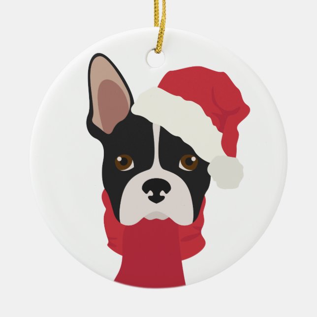 Boston terrier Enfeites de natal. Neve (Frente)