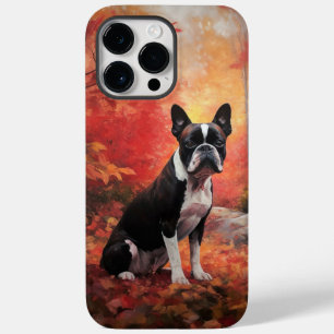 Boston Terrier nas Folhas de Outono Caindo Inspira