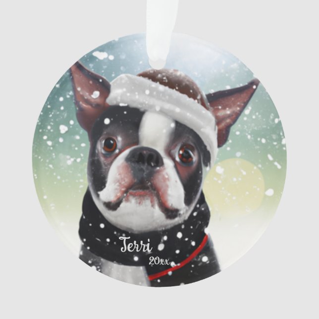 Boston Terrier, Natal, Papais noeis - Ornamento de (Frente)