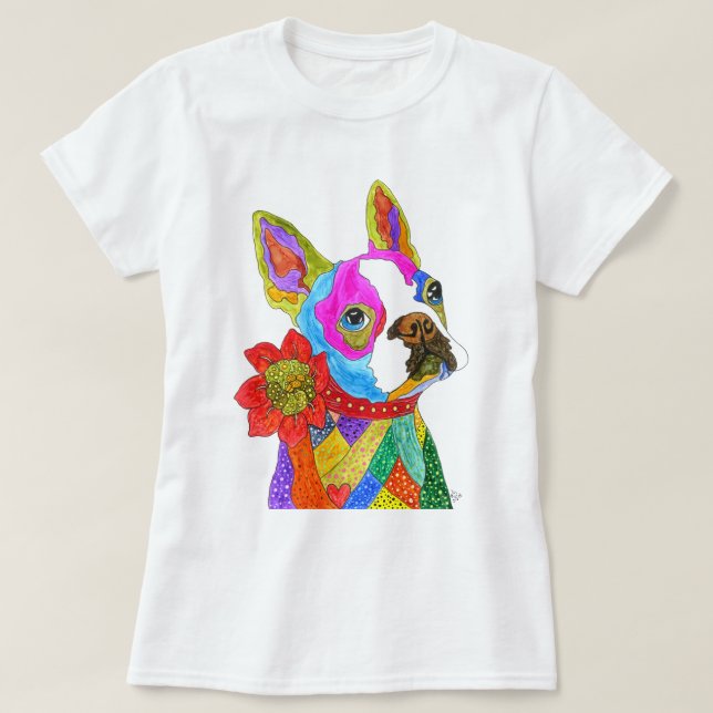 Boston Terrier T-Shirt Cute e Colorida (Frente do Design)