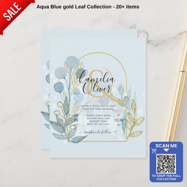 Botânica Moderna; Convite de Casamento Aqua SeaGla (Criador carregado)
