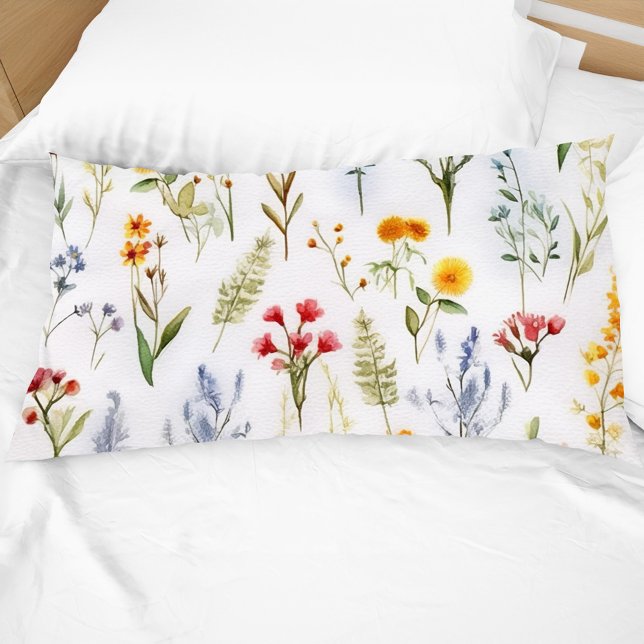 Botânica Moderna de Cores de Água Selvagem (Modern Wildflower Watercolor Botanical Pillow Case)
