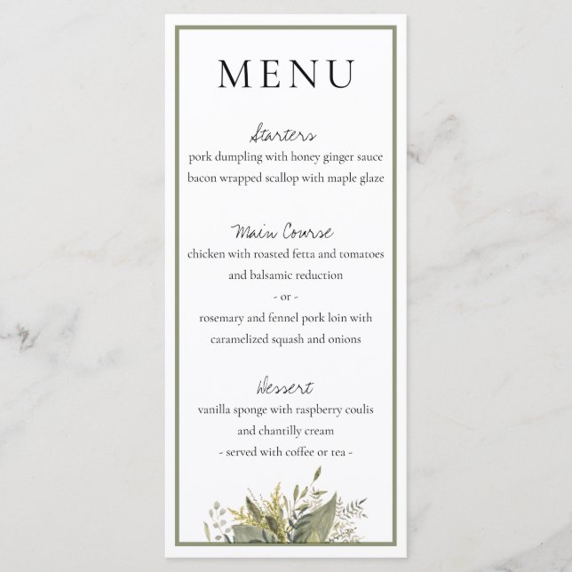Botânica Watercolor Menu Greenery Wedding (Frente)