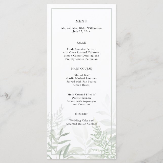 Botânica Watercolor Menu Greenery Wedding (Frente)