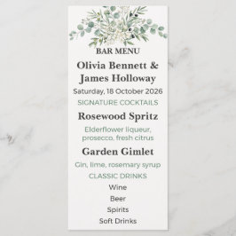 Botanical Garden Wedding Bar Menu