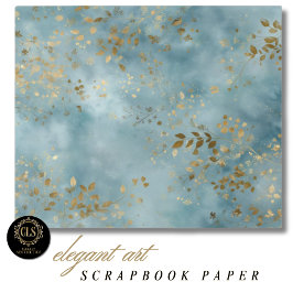 Botanical Gold Leaves Pattern Teal Background
