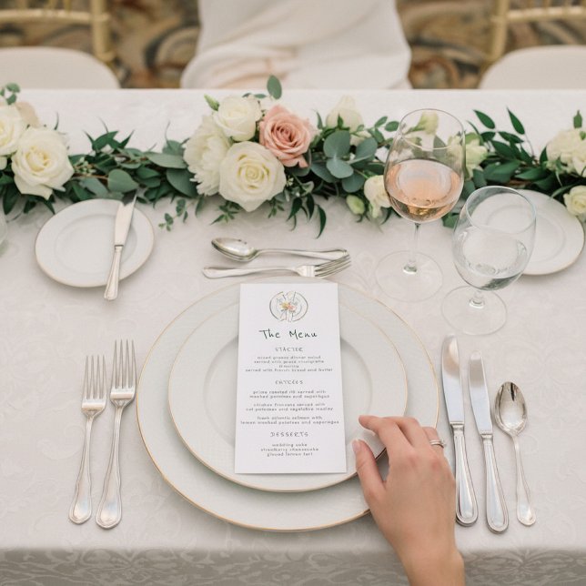 Botanical Sketch Floral Wedding Dinner Menu (Criador carregado)