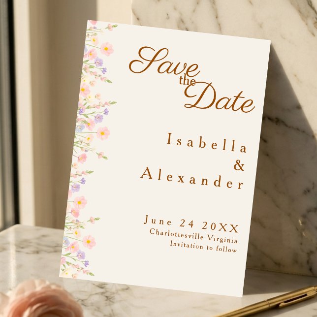 Botanical Watercolor Vine Border Save th Date Card (Criador carregado)
