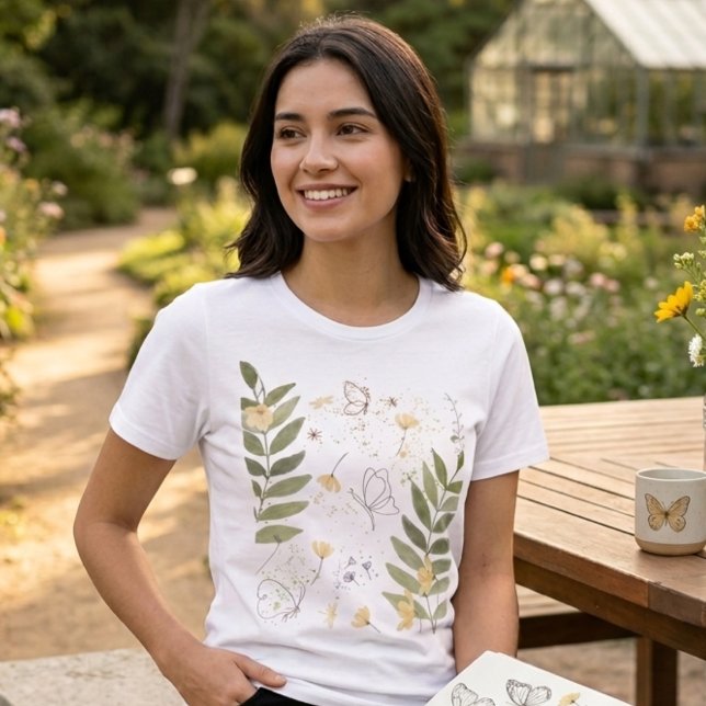 Botanical Wildflower Butterfly T-Shirt (Criador carregado)