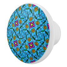 Botão de Cerâmica Floral Abstrata