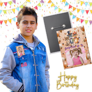 Botão Festa de Aniversário de criança de Animais d