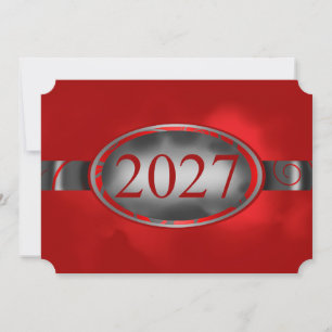 Botão Floral Vermelho e Prata Cartão 2027