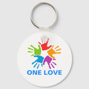 Botão One Love Rainbow Hands Chaveiro