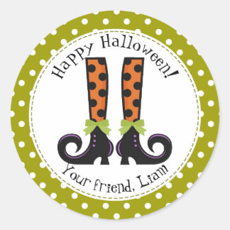 Botas bruxas Halloween Etiqueta Redonda Clássica