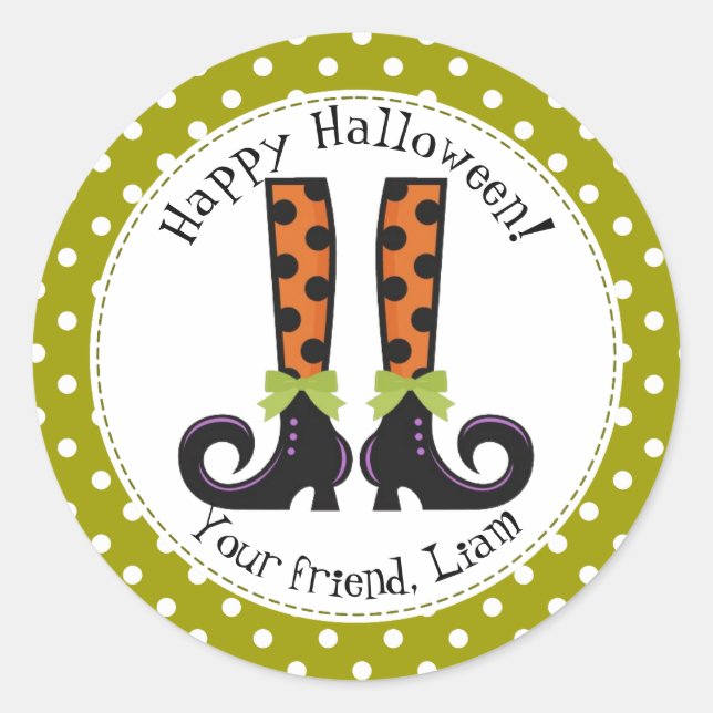 Botas bruxas Halloween Etiqueta Redonda Clássica (Frente)