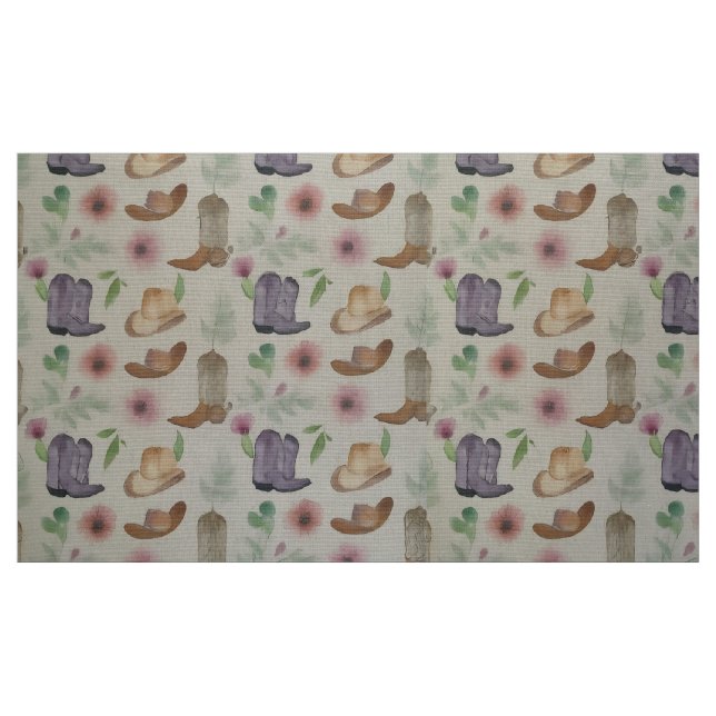 Botas de Cowboy e Chapéus de Tecido Western em Aqu (Fat Quarter)