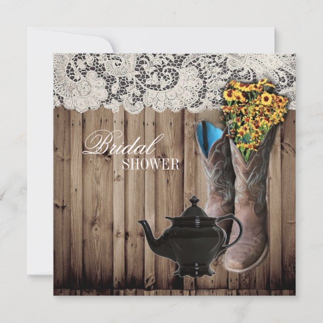 botas de cowboy ocidentais Bridal Tea Convite de f (Frente)