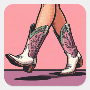 Botas de Cowgirl Andando Adesivos de Arte Pop Coqu
