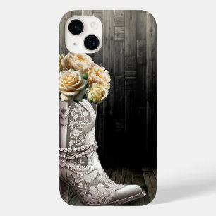Botas de Cowgirl com Renda e Flores Brancas Casame