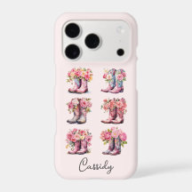 Botas de Cowgirl Rosa com Flores Monogramadas
