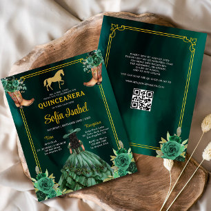 Botas Florais Verde Esmeralda Dourado Quinceanera 