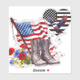 Botas militares patriotas e adesivo de bandeira