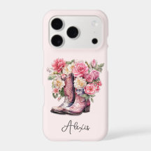 Botas Rosa com Flores Monogramadas