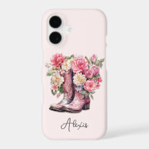 Botas Rosa com Flores Monogramadas