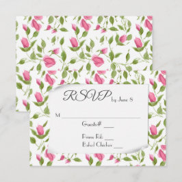 Botões de Rosa Rosa em RSVP de Casamento Branco