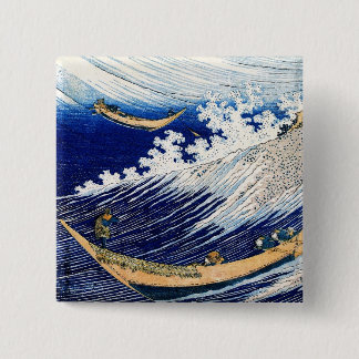 Bóton Quadrado 5.08cm 北 斎 Hokusai Ocean Ondas Japonês De Belas Artes