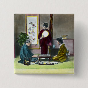 Bóton Quadrado 5.08cm 麻雀 tradicional de Mahjong do japonês do vintage