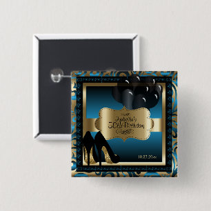Bóton Quadrado 5.08cm 00ª Festa de aniversário Azul e Dourado