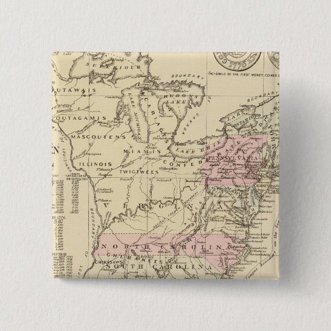 Bóton Quadrado 5.08cm 13 colônias 1776 (Frente)
