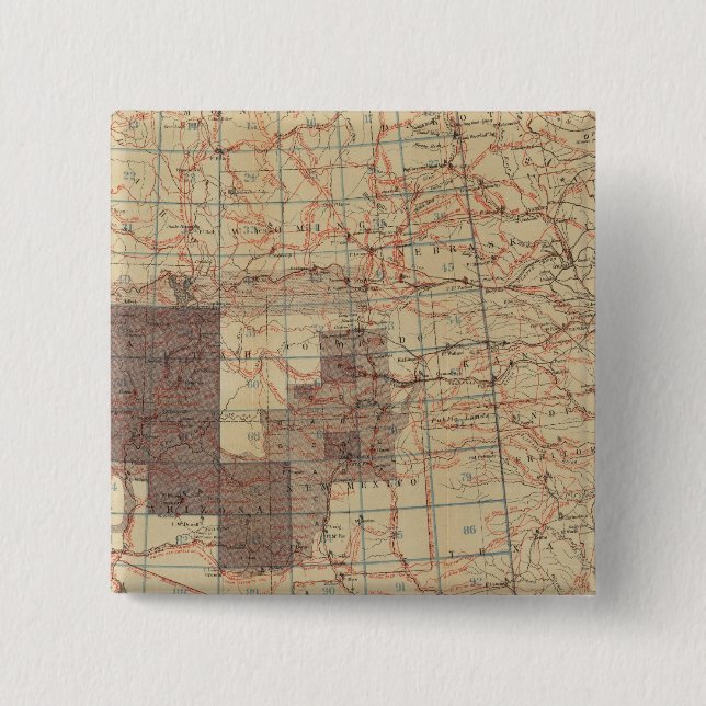 Bóton Quadrado 5.08cm 1876 Mapa de progressos dos inquéritos geográficos (Frente)