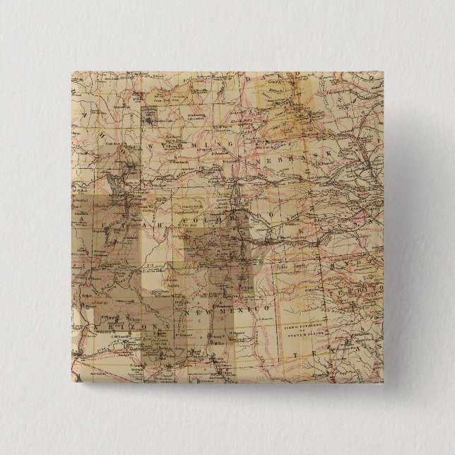 Bóton Quadrado 5.08cm 1878 Mapa de progressos dos Inquéritos Geográficos (Frente)