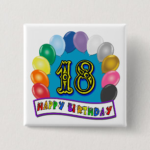 Bóton Quadrado 5.08cm 18o Presentes de aniversário com design Assorted