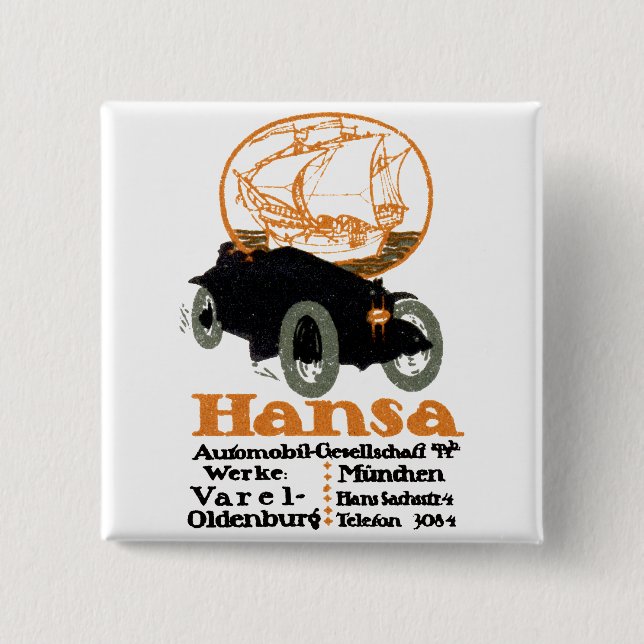 Bóton Quadrado 5.08cm 1914 Hansa Automóvel (Frente)