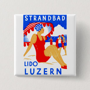 Bóton Quadrado 5.08cm 1929 Art Deco Strandbad Lido Luzern