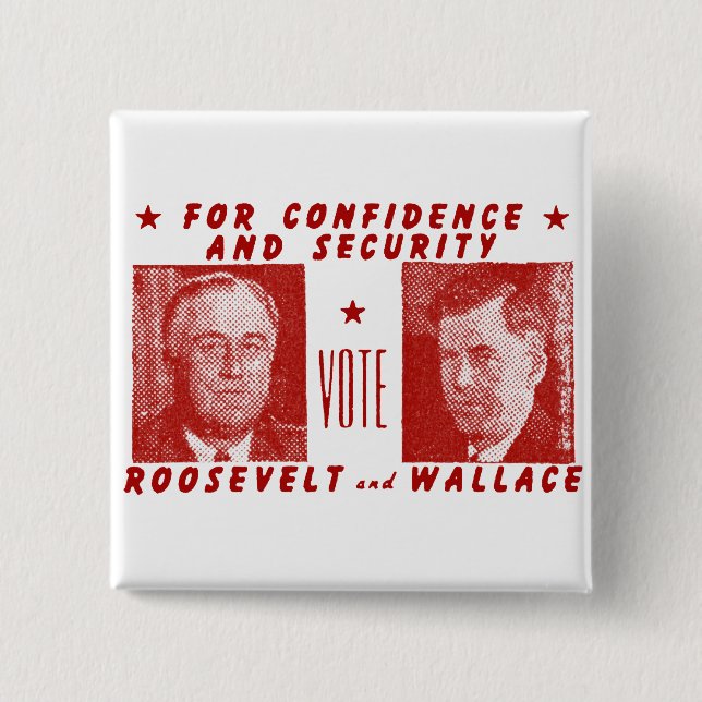 Bóton Quadrado 5.08cm 1940 voto Roosevelt + Wallace, vermelho (Frente)