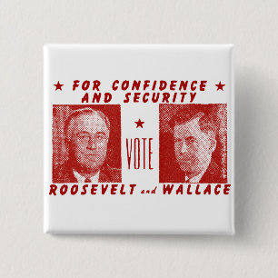 Bóton Quadrado 5.08cm 1940 voto Roosevelt + Wallace, vermelho