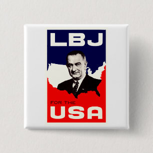Bóton Quadrado 5.08cm 1964 LBJ para os EUA