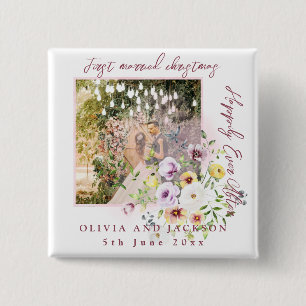 Bóton Quadrado 5.08cm 1 Foto Newlyweds 1 rua Casada Texto Rosa De Natal