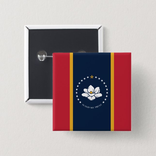 Bóton Quadrado 5.08cm 2020 Novo Mississipi em Deus Confiamos na bandeira (Frente & Verso)