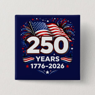 Bóton Quadrado 5.08cm 250 Anos Fogo de Artifício Patriótico Independênci