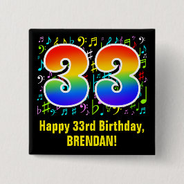 Bóton Quadrado 5.08cm 33º Aniversário: Símbolos Musicais Coloridos, Rain