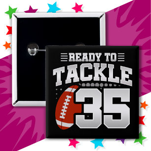 Bóton Quadrado 5.08cm 35 anos Festa Tackle de Futebol 35º aniversário