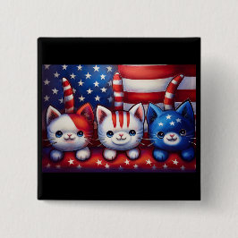 Bóton Quadrado 5.08cm 3 Gatinhos Patrióticos Com Bandeira Americana