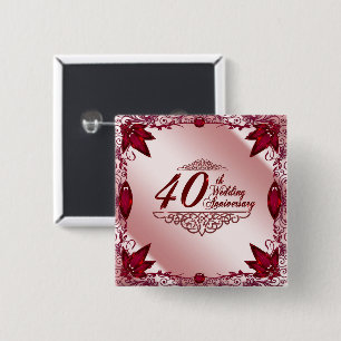 Bóton Quadrado 5.08cm 40th Botão do aniversário de casamento
