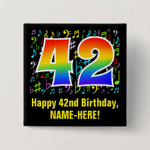 Bóton Quadrado 5.08cm 42º Aniversário: Símbolos Musicais Coloridos, R