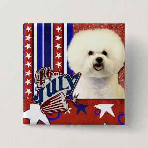 Bóton Quadrado 5.08cm 4 de julho foguete - Bichon Frise